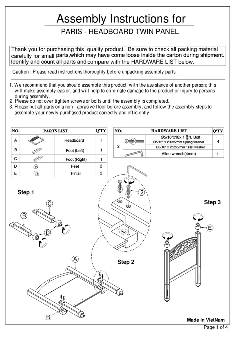 Living Spaces PARIS - HEADBOARD TWIN PANEL User manual Living Spaces PARIS - HEADBOARD TWIN PANEL User manual