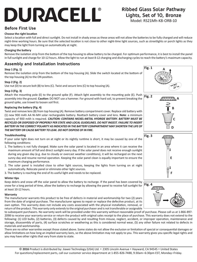 Duracell RS21Mh-K8-ORB-10 Assembly and installation instructions