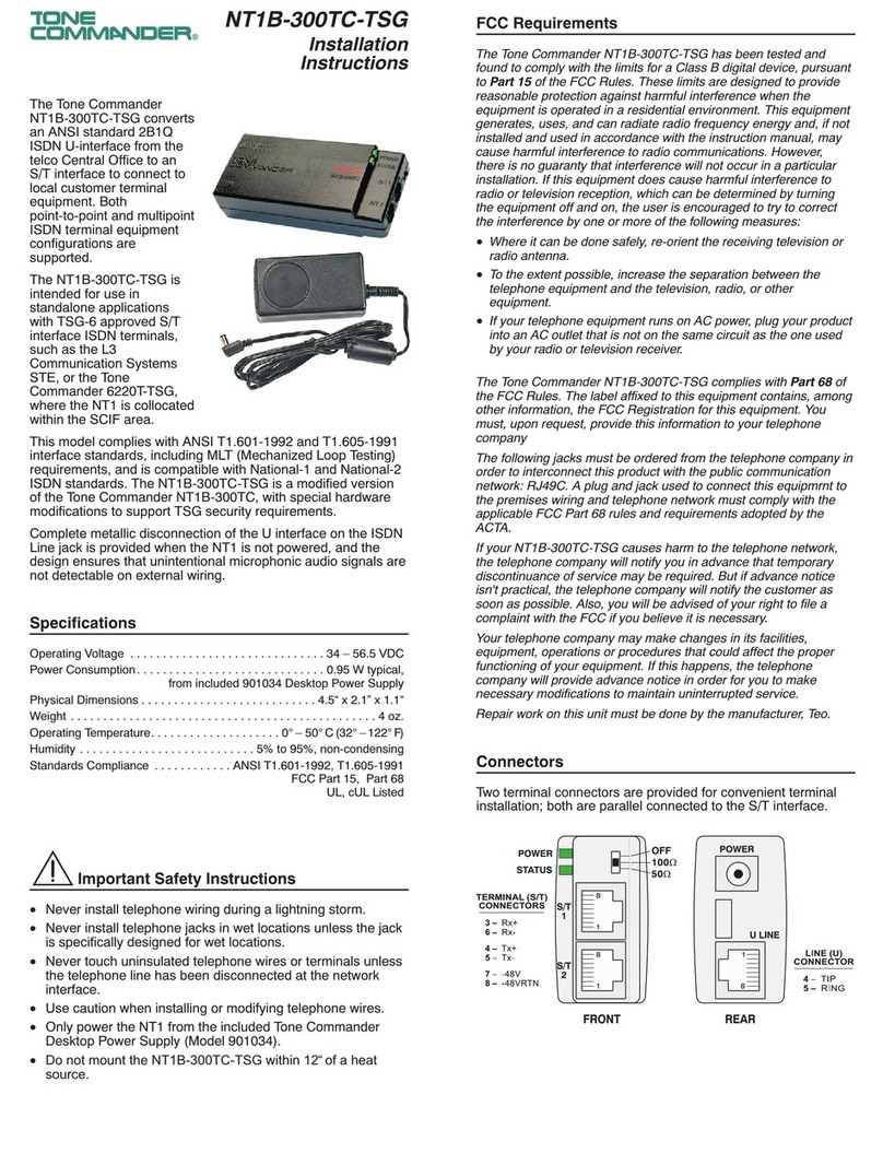 Tone Commander NT1B-300TC-TSG User manual