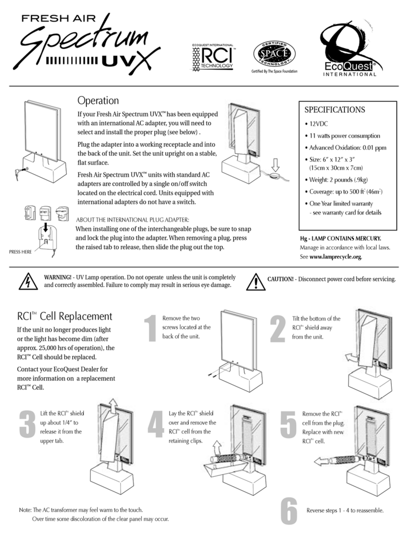 EcoQuest Fresh Air Spectrum UVX quick start guide