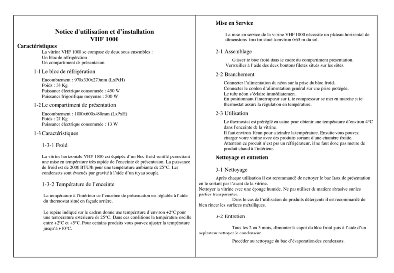 Roller Grill VHF 1000 Use and installation  manual