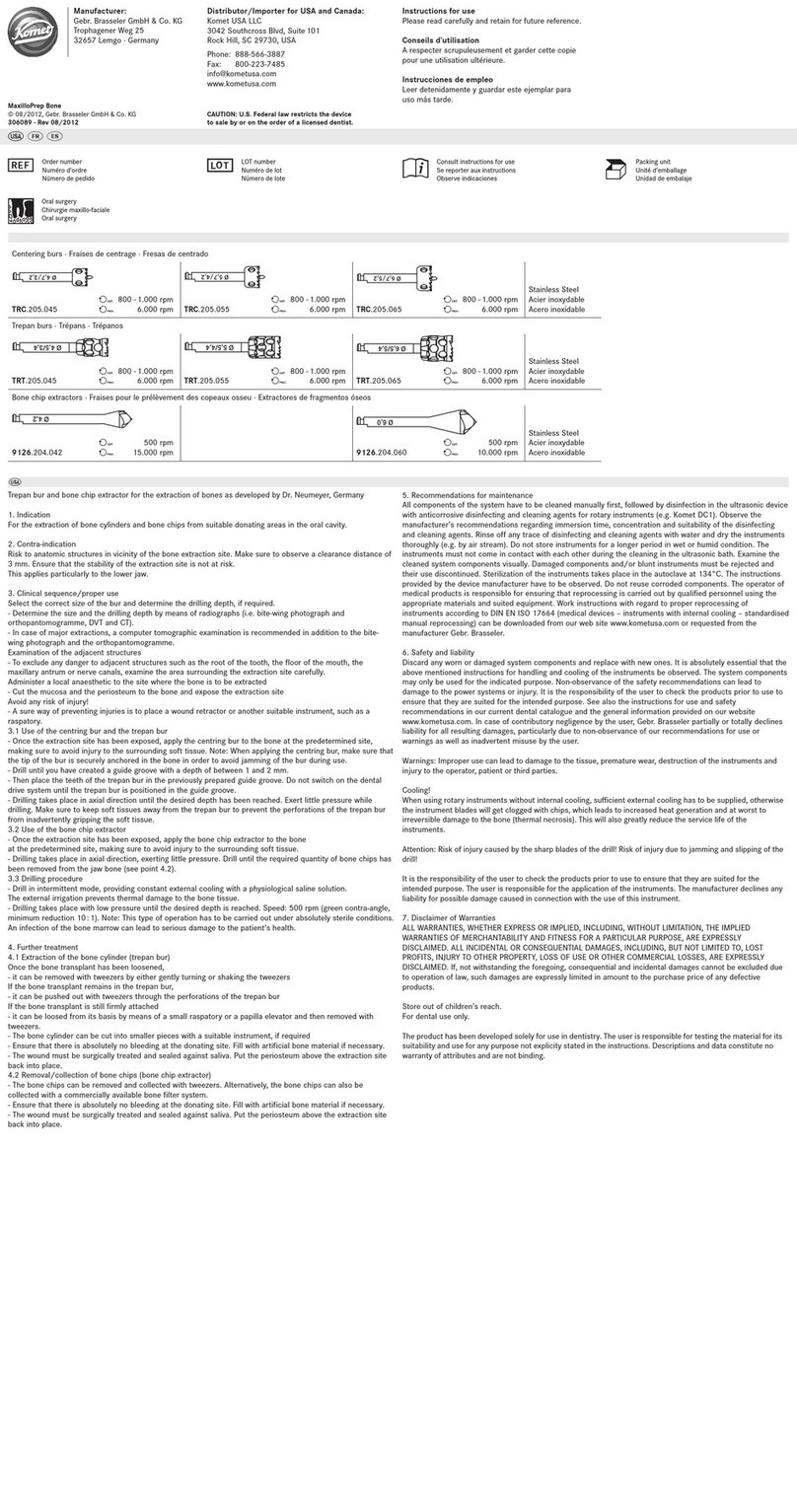 Komet MaxilloPrep Bone TRC User manual