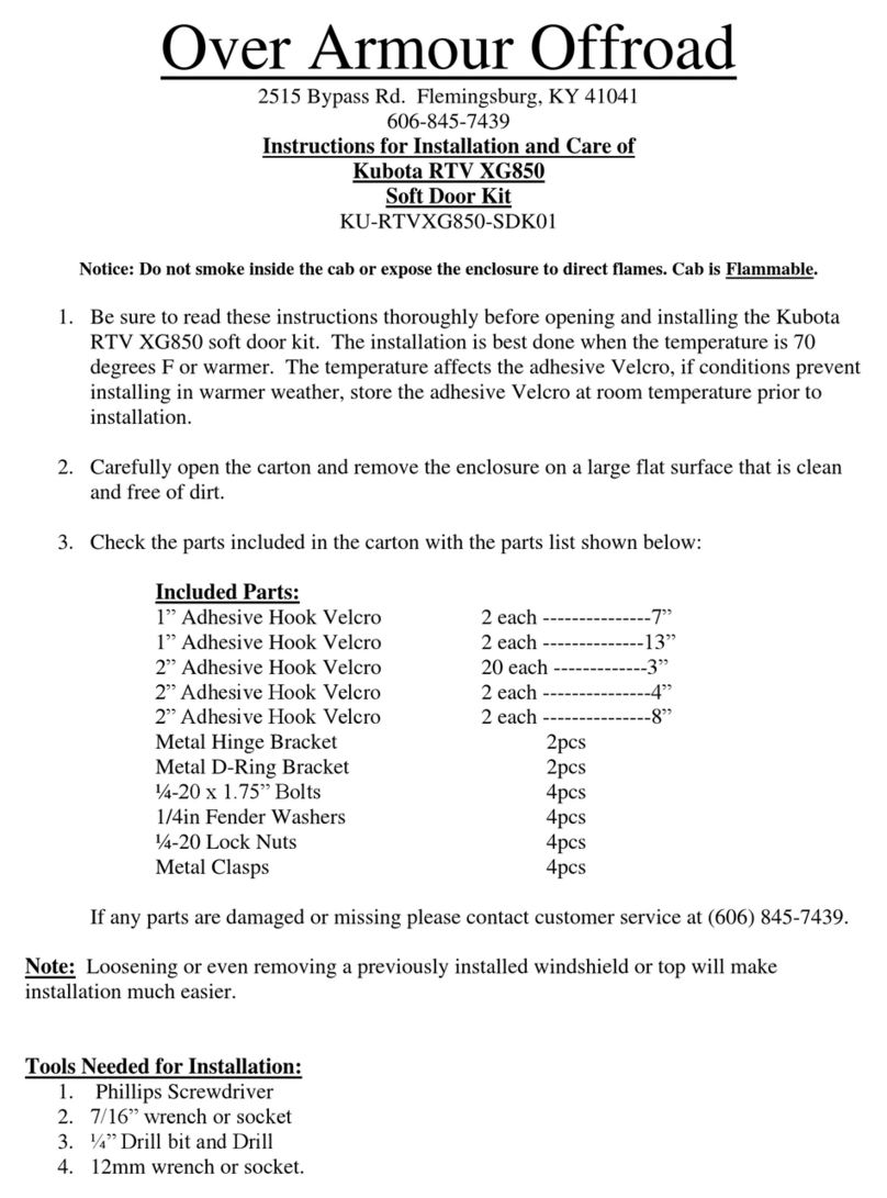 Over Armour Offroad KU-RTVXG850-SDK01 Instructions for Installation and Care Over Armour Offroad KU-RTVXG850-SDK01 Instructions for Installation and Care