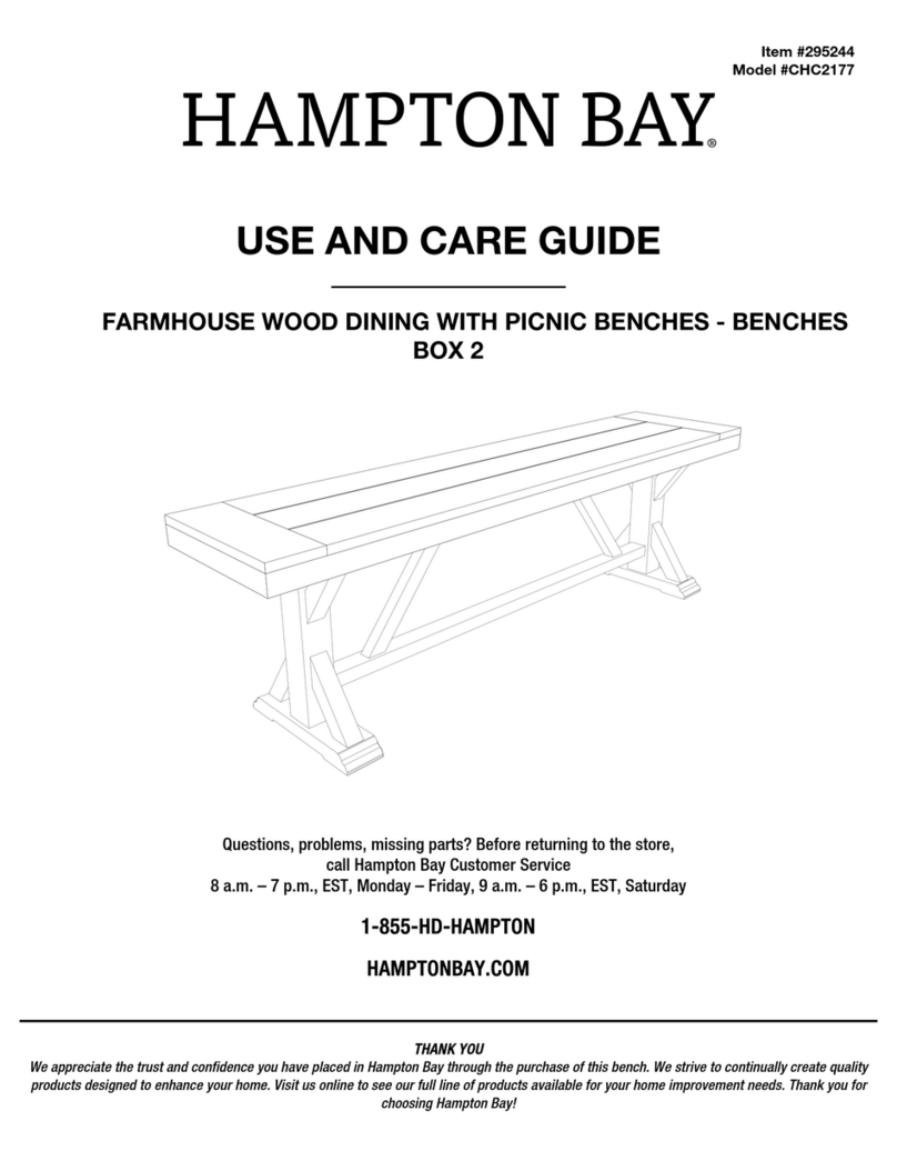 HAMPTON BAY FARMHOUSE WOOD DINING WITH PICNIC BENCHES... Use and care guide