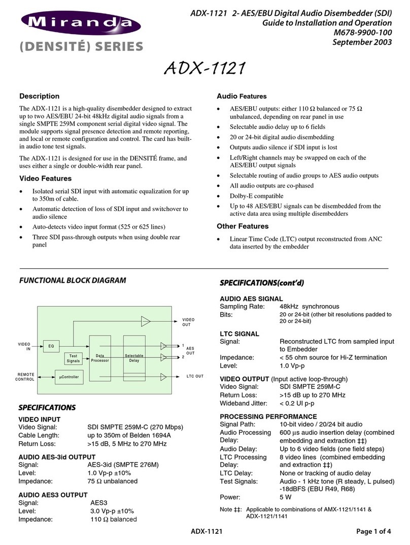 Miranda DENSITE series Guide to installation and operation Miranda DENSITE series Guide to installation and operation