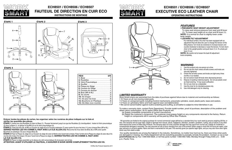Office Star Products WORK SMART ECH8501 operating instructions Office Star Products WORK SMART ECH8501 operating instructions