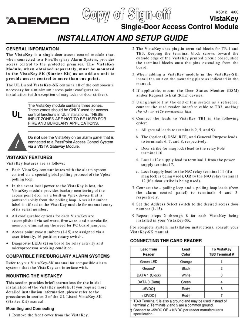 ADEMCO VISTAKEY Installation and setup guide