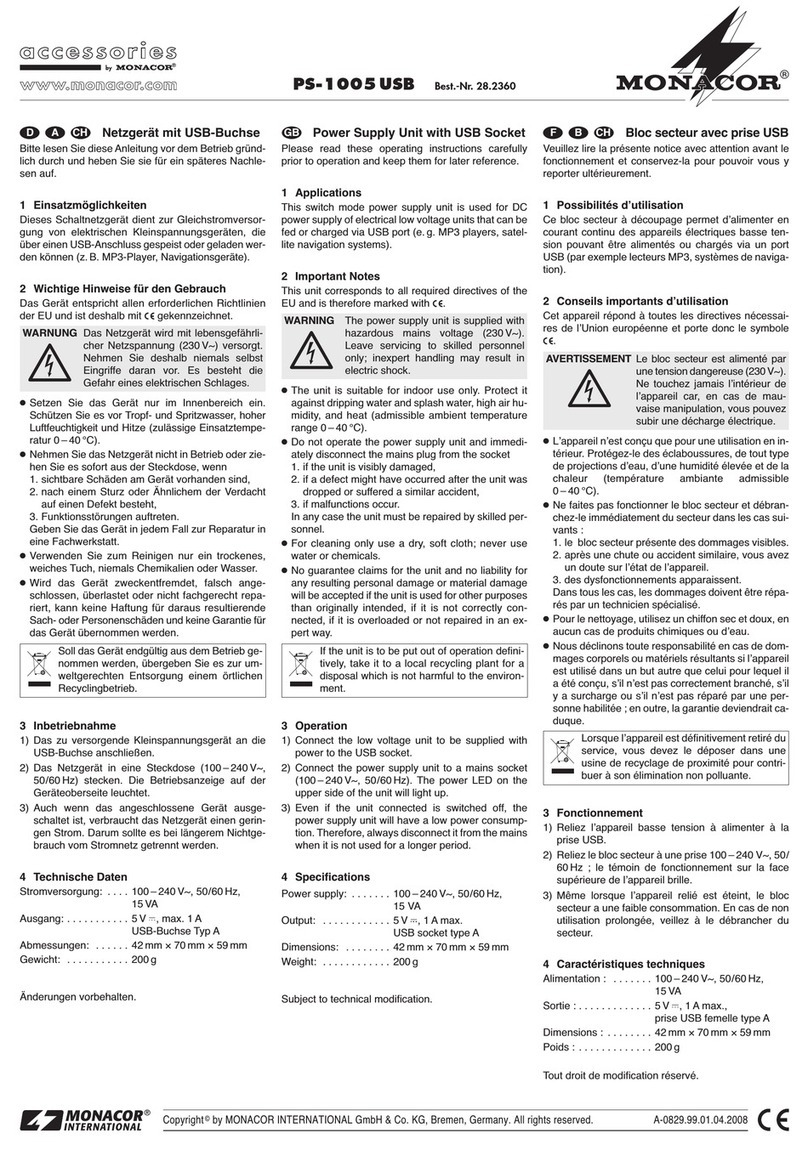 Monacor PS-1005 USB User manual