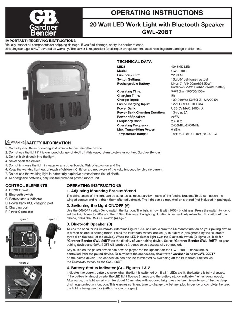 Gardner Bender GWL-20BT User manual