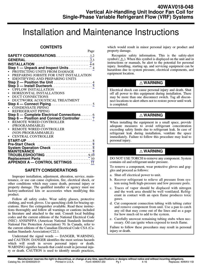 Carrier 40WAV Installation and maintenance instructions