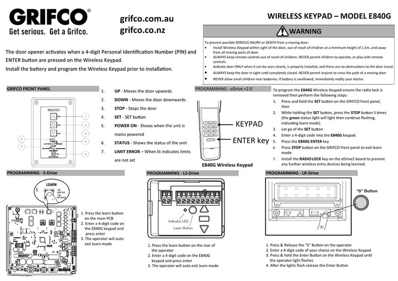 Grifco E840G quick start guide
