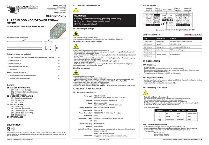 Leader Light LL LED FLOOD NEO Z-POWER RGBAW user manual