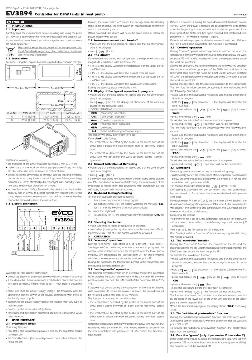 Evco EV3B94 User manual