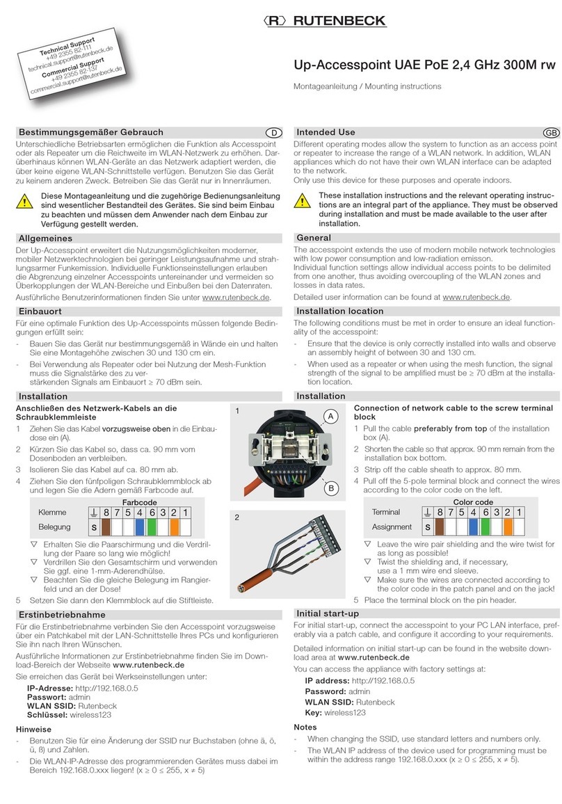 Rutenbeck Up-Accesspoint UAE PoE 2,4 GHz 300M rw Mounting instructions
