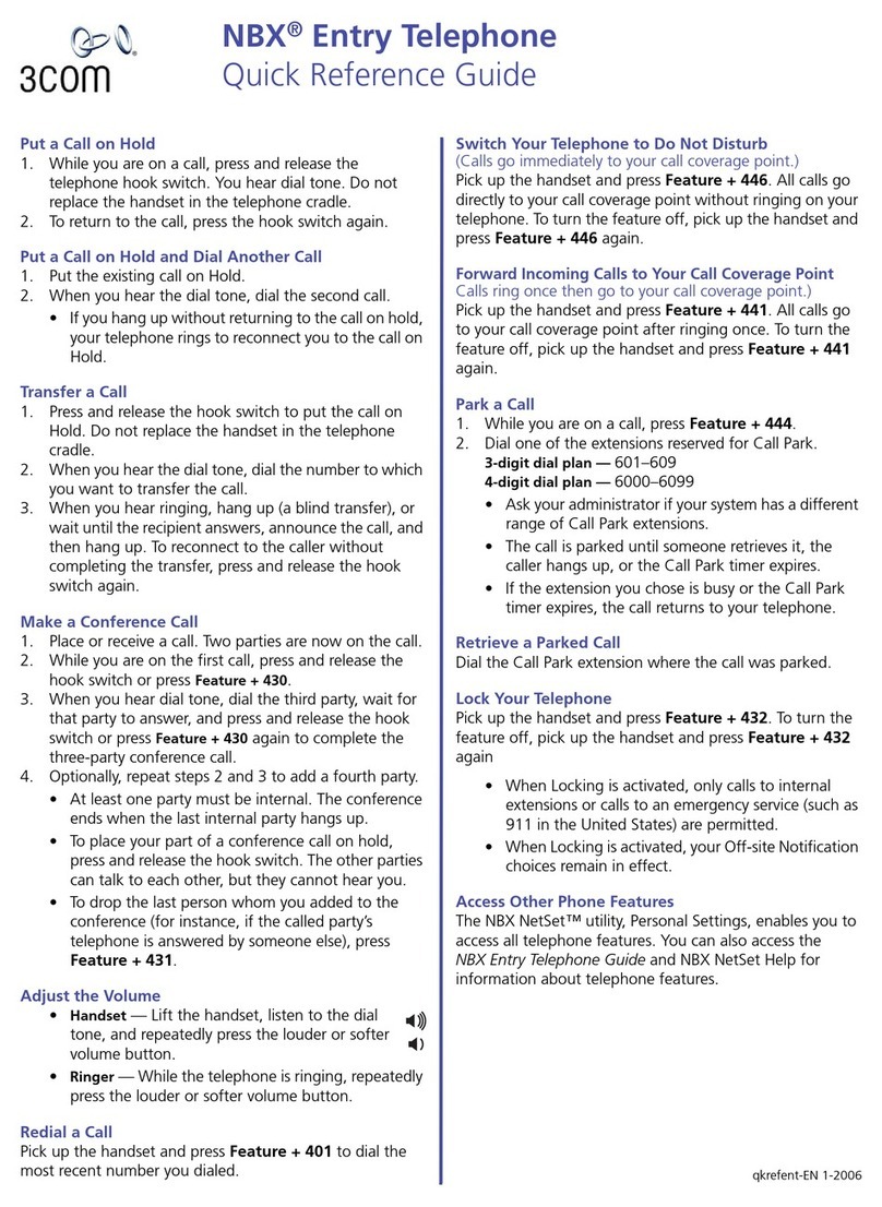 3Com NBX Entry Quick reference guide