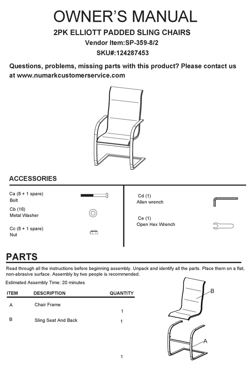 Numark 2PK ELLIOTT PADDED SLING CHAIRS SP 359-8/2 User manual