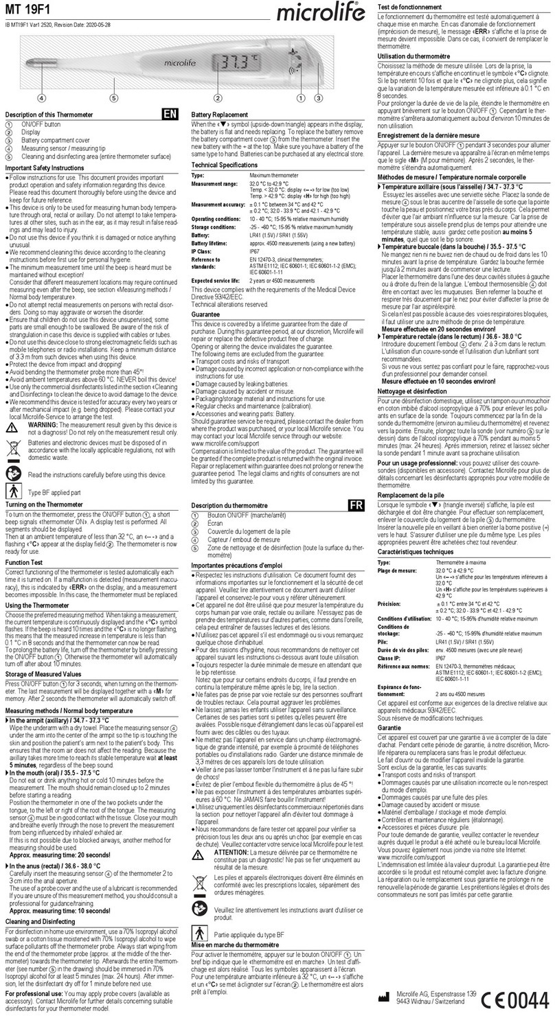 Microlife MT 19F1 manual