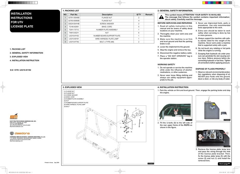 Kioti Daedong License Plate installation instructions