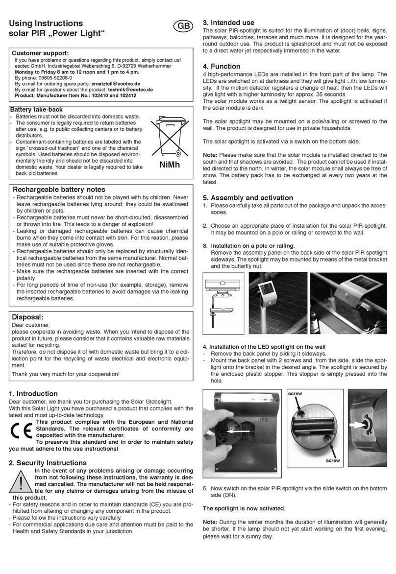 esotec Power Light Using instructions