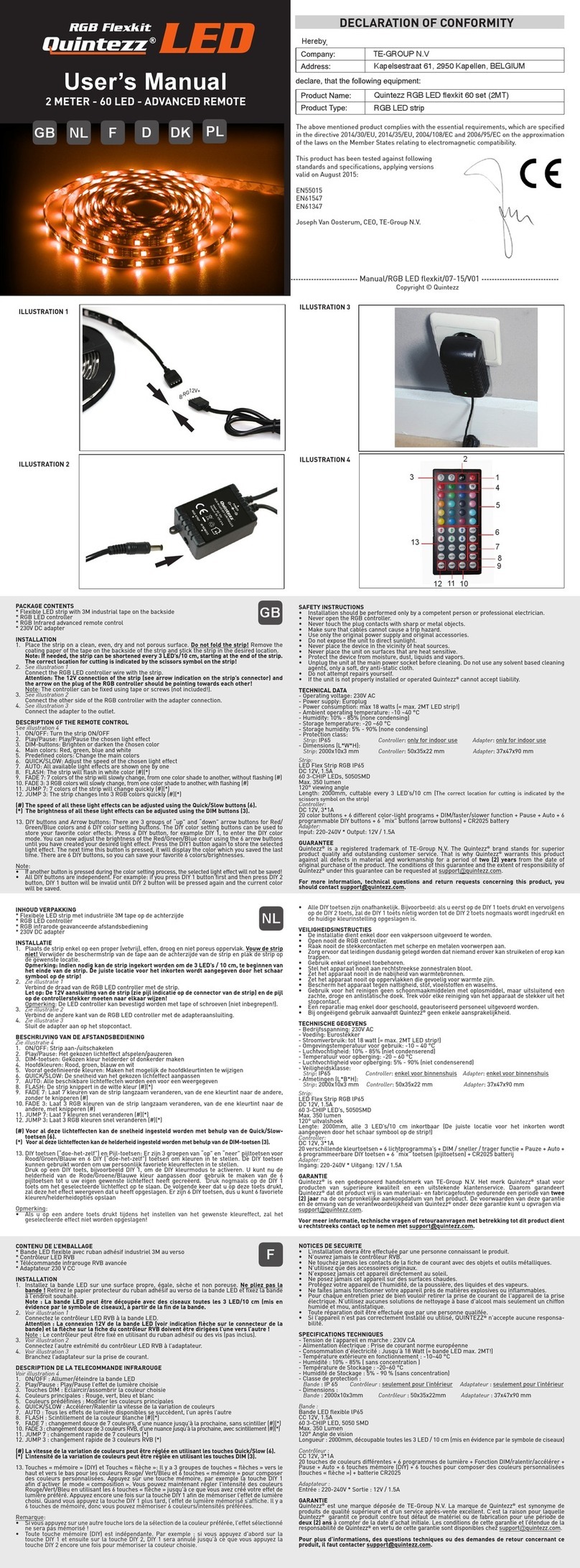 TE-Group Quintezz RGB LED flexkit 60 user manual