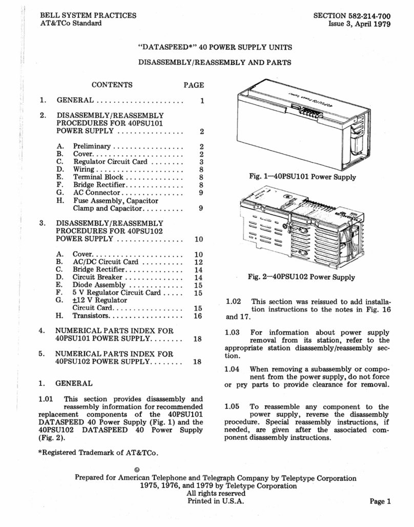 Teletype Dataspeed 40PSU101 DISASSEMBLY/REASSEMBLY AND PARTS