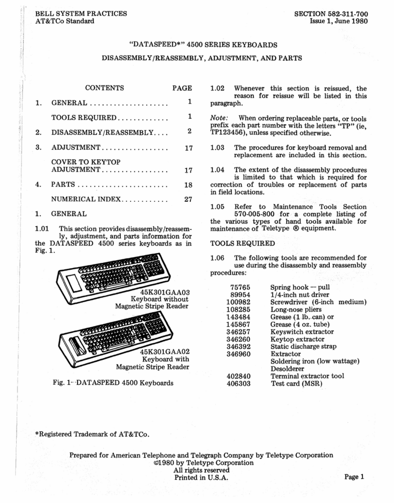 Teletype Dataspeed 4500 Series Disassembly, Reassembly, Adjustment, and Parts