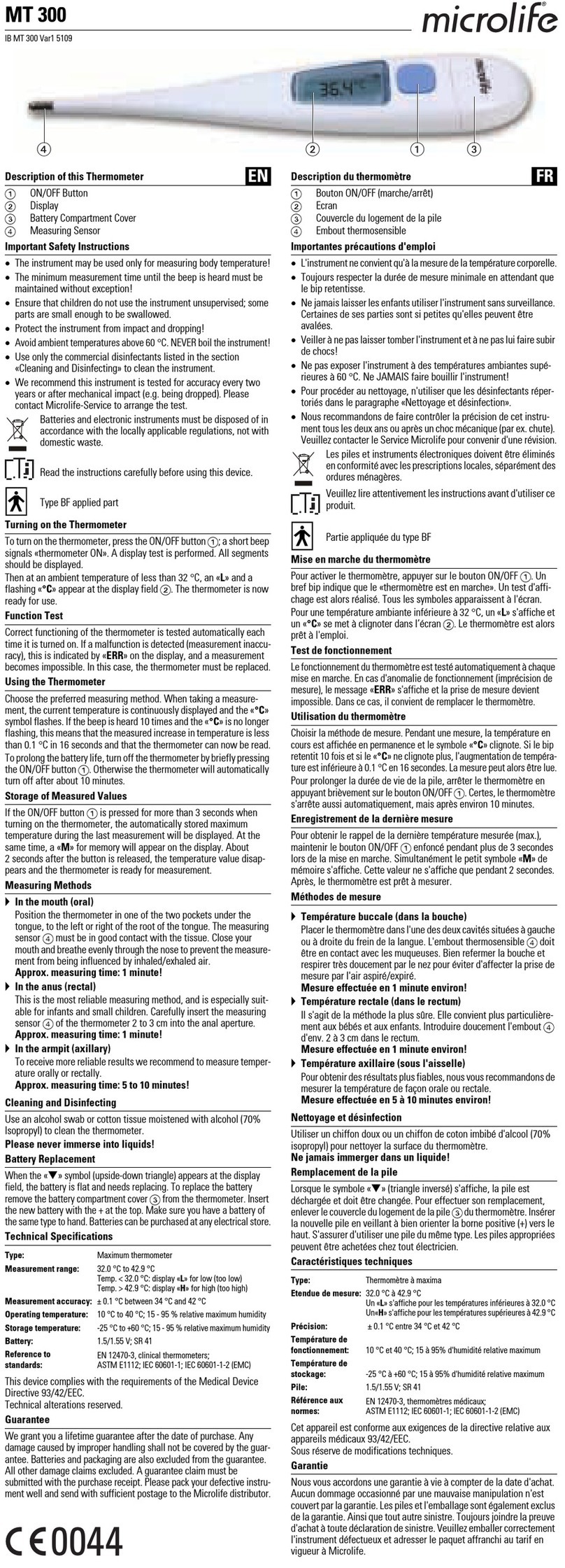 Microlife MT 300 quick start guide