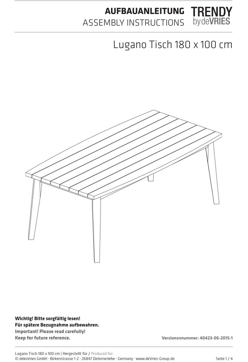 VRIES TRENDY Lugano Tisch 180 x 100 cm Assembly instructions