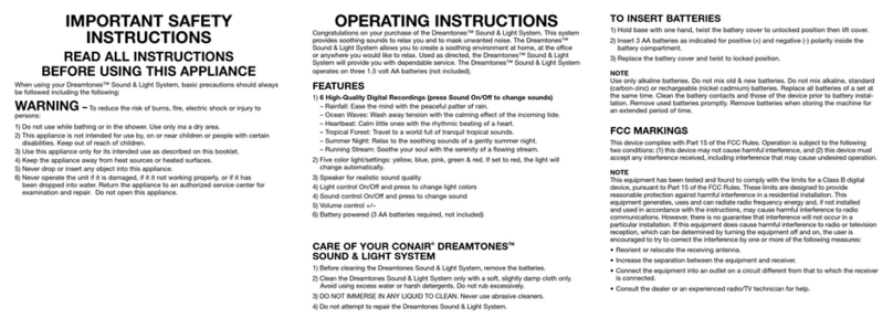 Conair dreamtones SU2X Instruction booklet