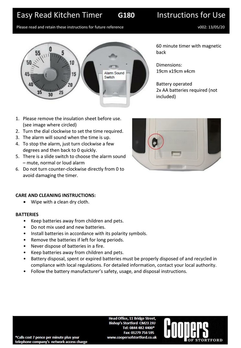 Coopers of Stortford Easy Read Kitchen Timer Instructions for use