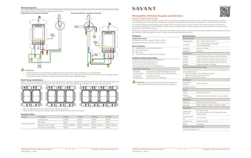 Savant Metropolitan WIK 104 Series Quick reference guide