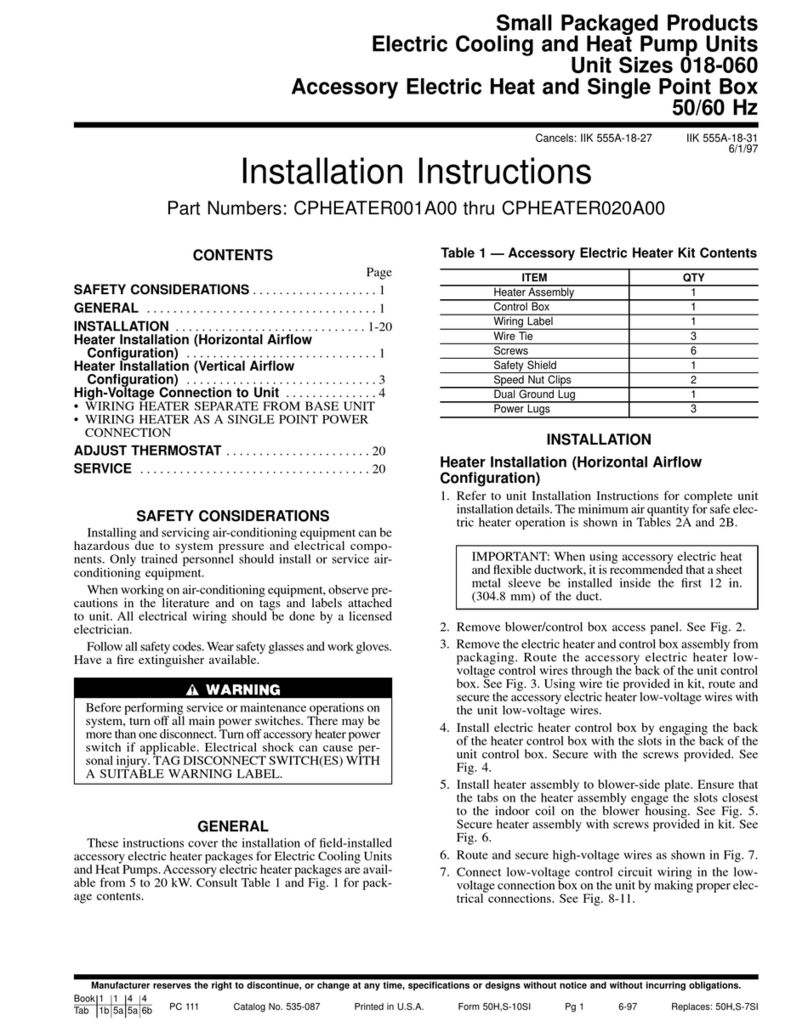 Carrier CPHEATER001A00 User manual