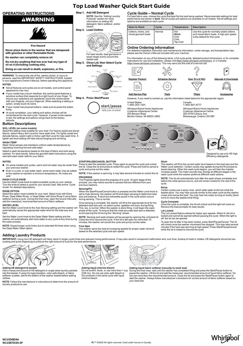 Whirlpool WTW4850HW quick start guide