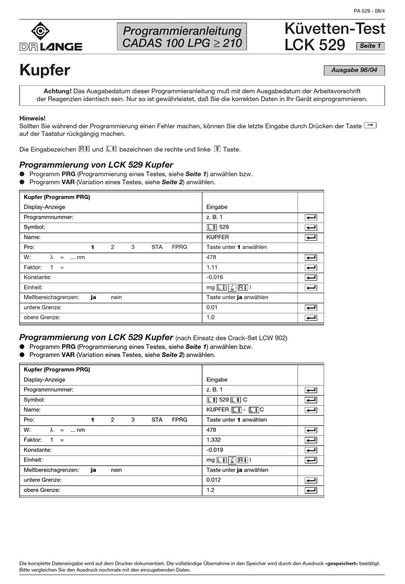 Hach Dr Lange LCK 529 Programming instructions