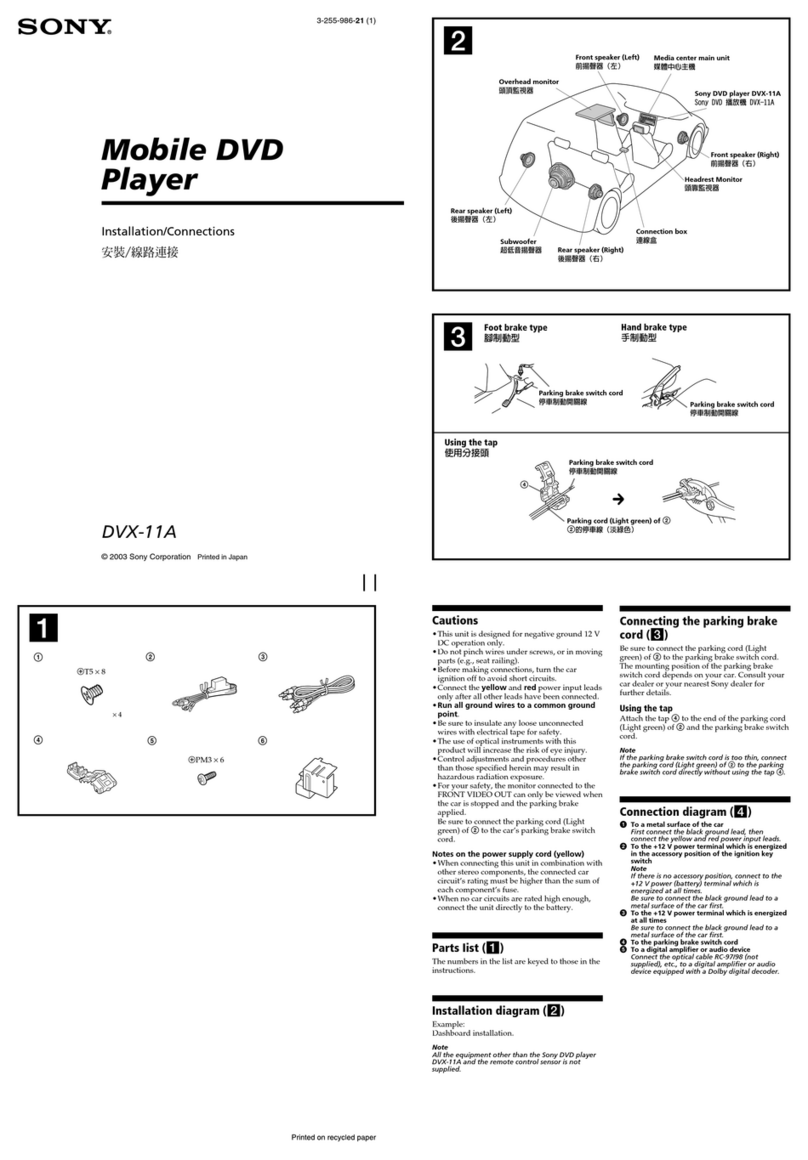 Sony DVX-11A - Car Mp3/dvd/cd Single Player Installation and connections
