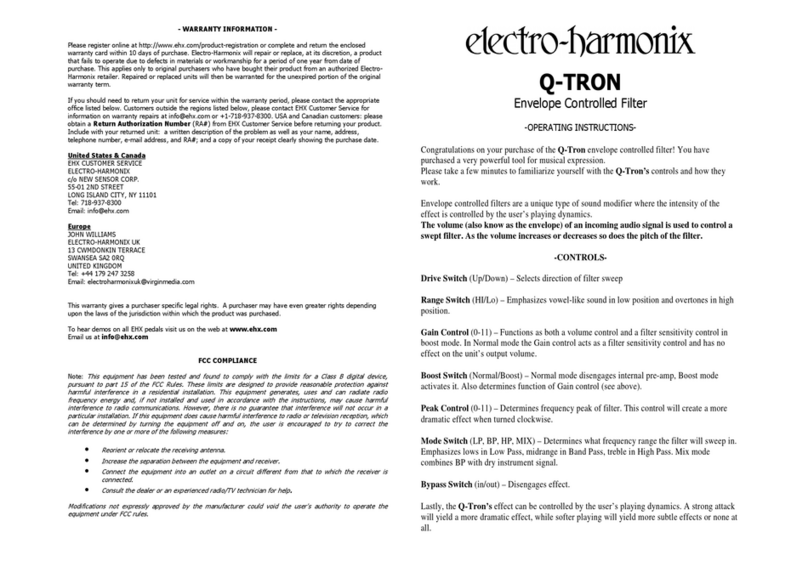 Electro-Harmonix Q-TRON operating instructions