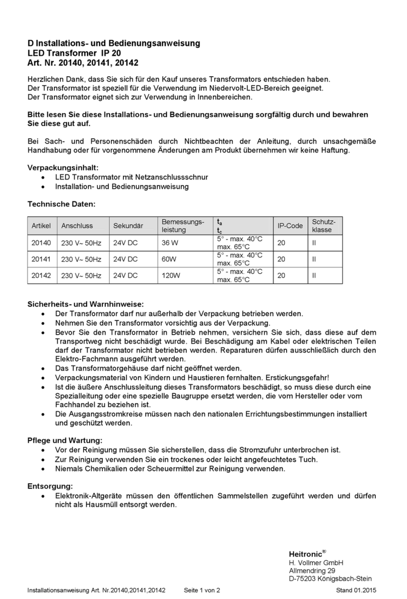 Heitronic 20140 Installation and operating instructions