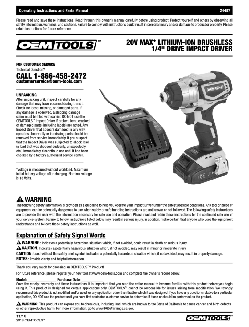 OEM Tools 24487 Operating instructions and parts manual