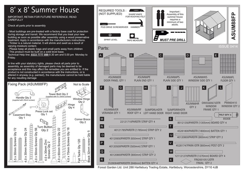 Forest garden 8 x 8 Summer House User manual
