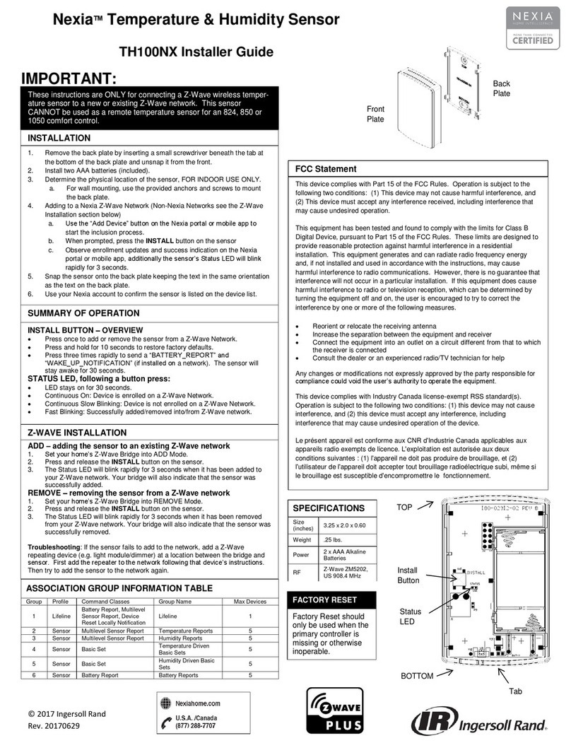 Ingersoll-Rand Nexia TH100NX Installer's guide