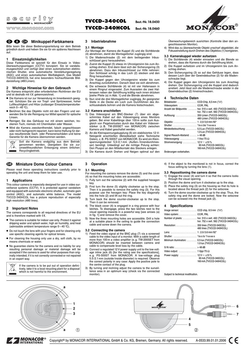 Monacor TVCCD-340COL operating instructions