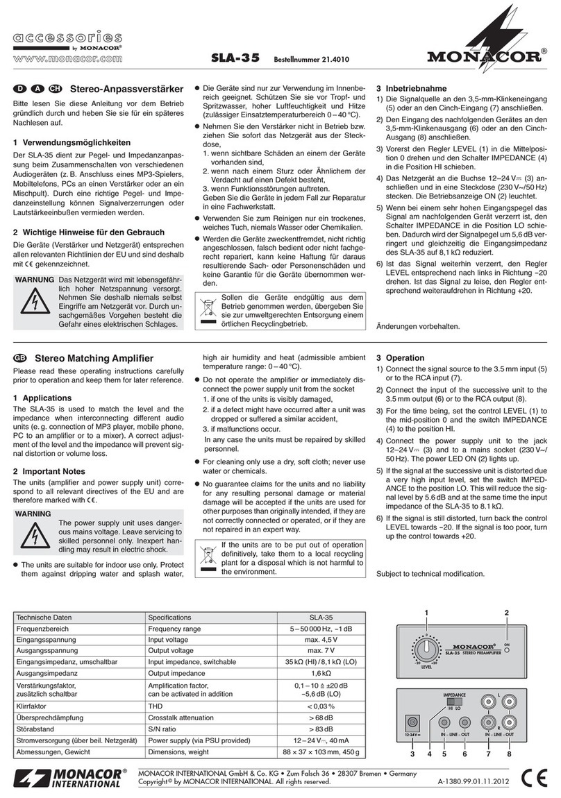 Monacor SLA-35 operating instructions