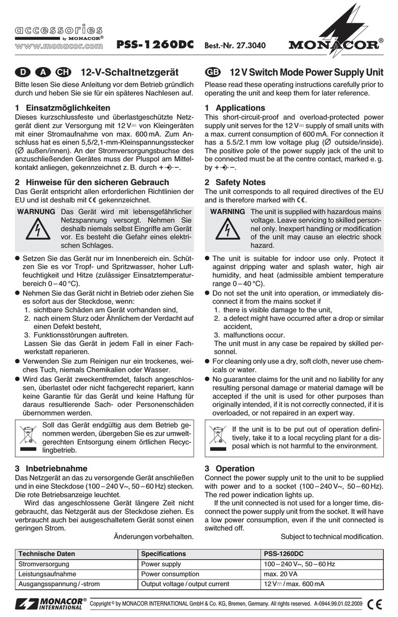 Monacor PSS-1260DC operating instructions