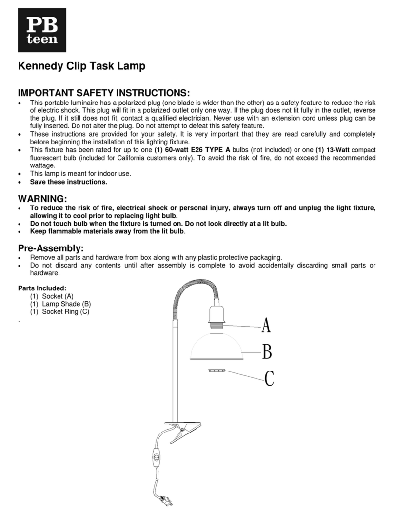 PB TEEN Kennedy Clip Task Lamp quick start guide
