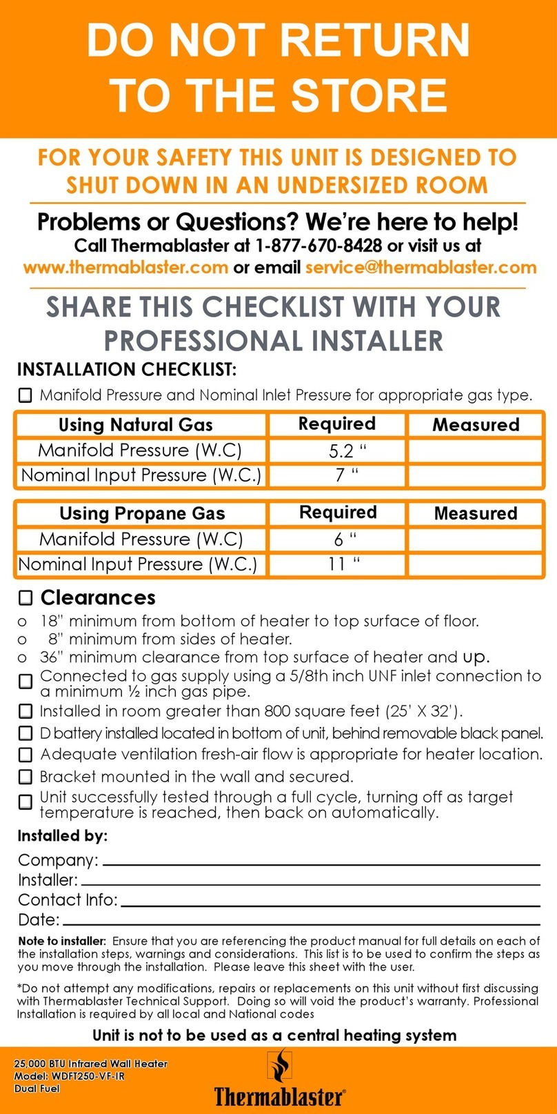 Thermablaster WDFT250-VF-IR Operational instructions