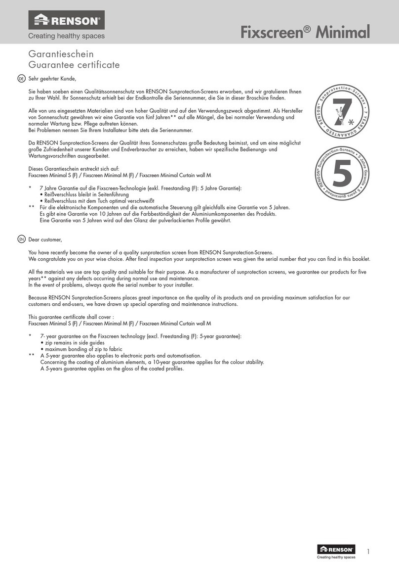 Renson Fixscreen Minimal User manual & warranty conditions