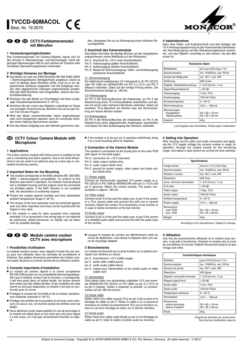 Monacor TVCCD-60MACOL manual