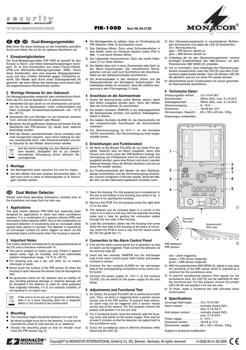 Monacor PIR-100D User manual Monacor PIR-100D User manual