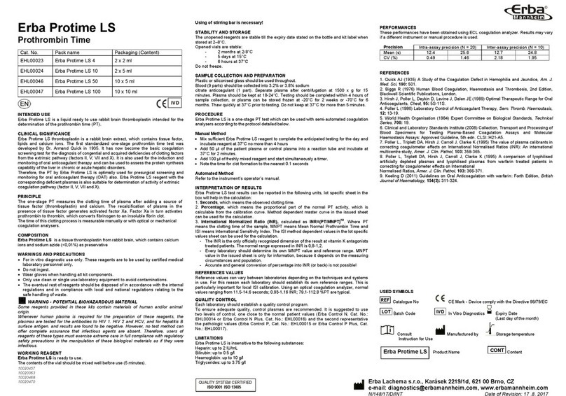 ERBA Protime LS Series quick start guide