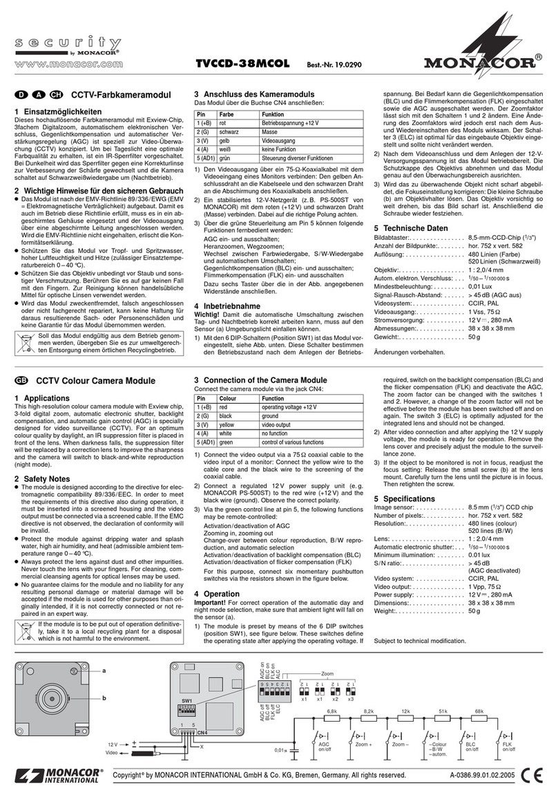 Monacor TVCCD-38MCOL User manual